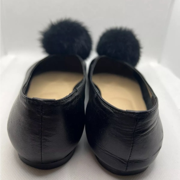 Gabriella Women’s Leather Black Fur Ball Fluffy Toe Pom Pom Bow Shoes Flats - Picture 5 of 10